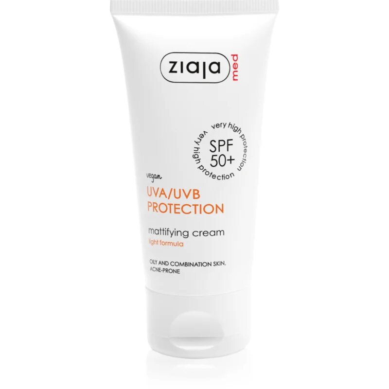 Ziaja Med Protecting UVA + UVB mattító napozó krém az arcra SPF 50+ 50 ml