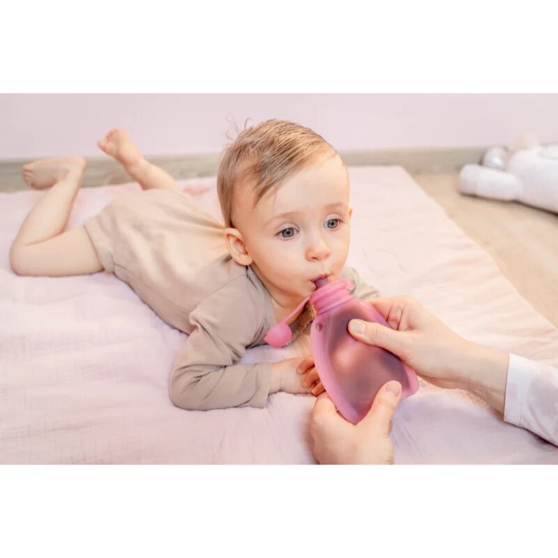 Zopa Silicone Refillable Baby Food Pouch tasakos püré 0 m+ Transparent Pink 120 ml
