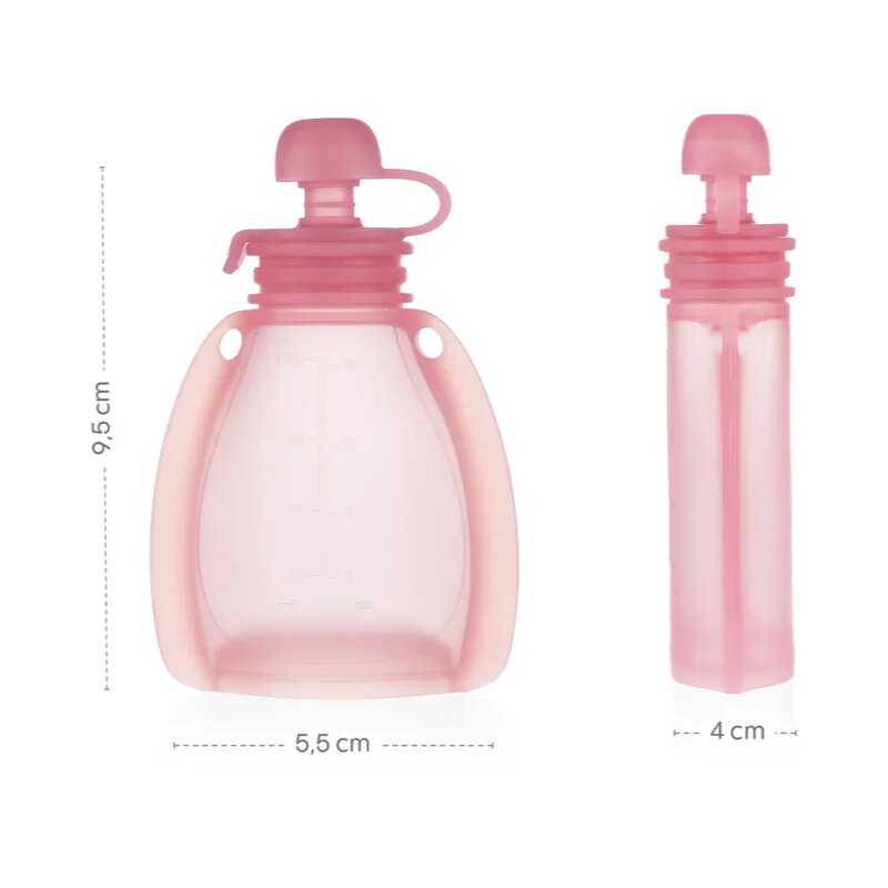 Zopa Silicone Refillable Baby Food Pouch tasakos püré 0 m+ Transparent Pink 120 ml