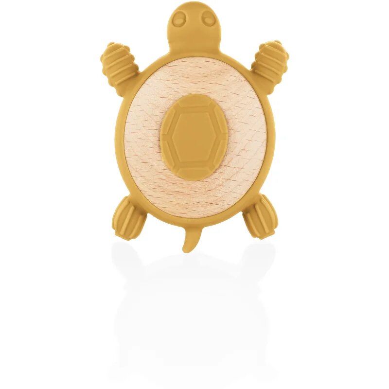 Zopa Silicone Wooden Teether Turtle rágóka 0 m+ Mustard Yellow 1 db